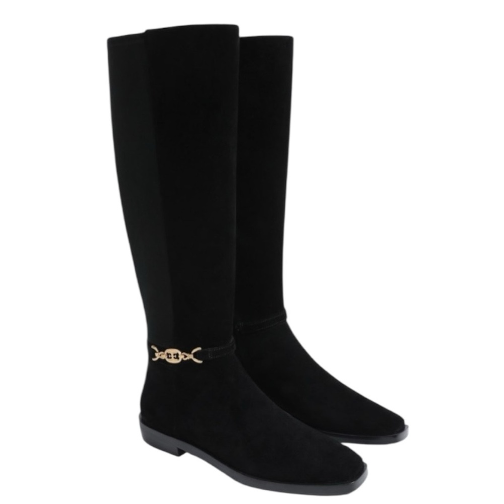 Sam Edelman Clive Black Suede Riding Women’s Boots with Gold Accent. Sz 7.5